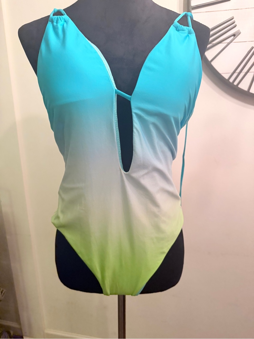VS PINK Turquoise to Lime Ombre One-Piece Swimsuit